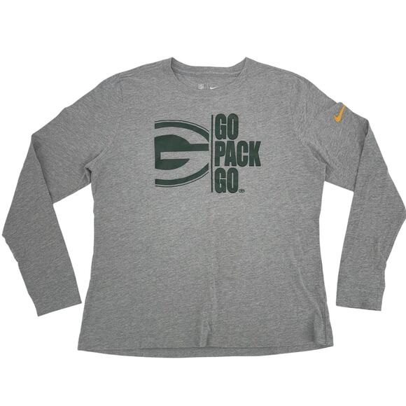 Green Bay Packers NIKE Men’s Shirt Large Gray Long Sleeve Logo *RUNS SMALL* EUC - Picture 1 of 7